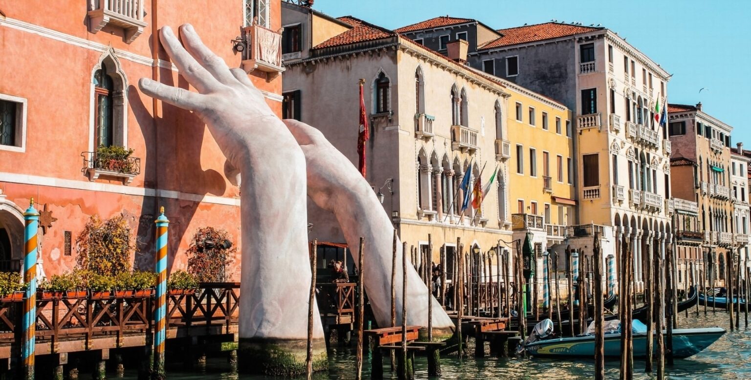 Giant sculpture hand Venice Italy
