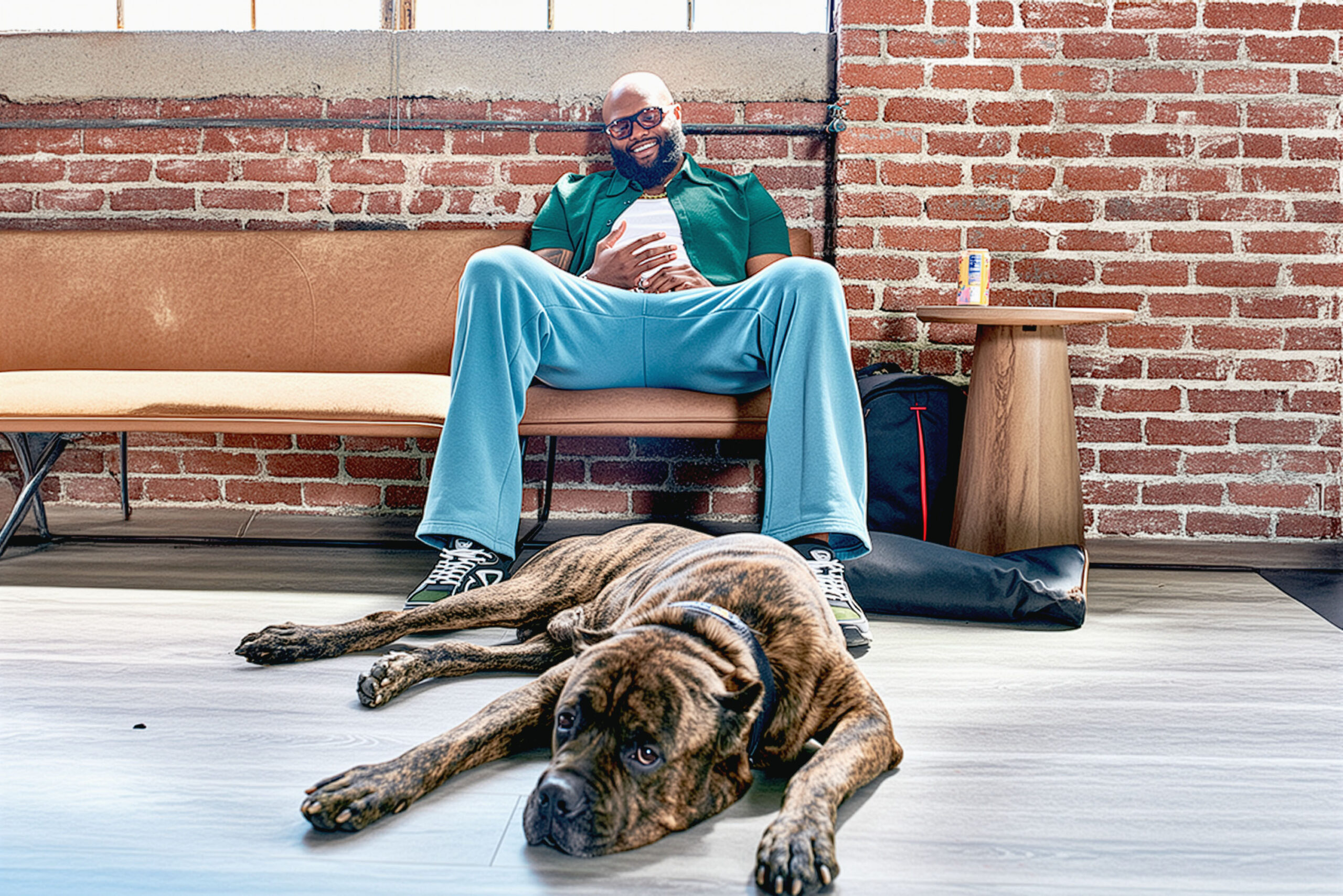 Bryant poses with dog