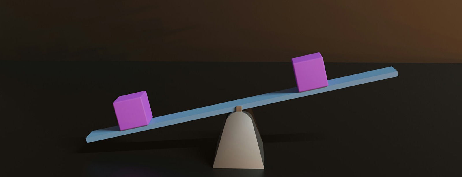Two purple cubes on a balancing seesaw scale.