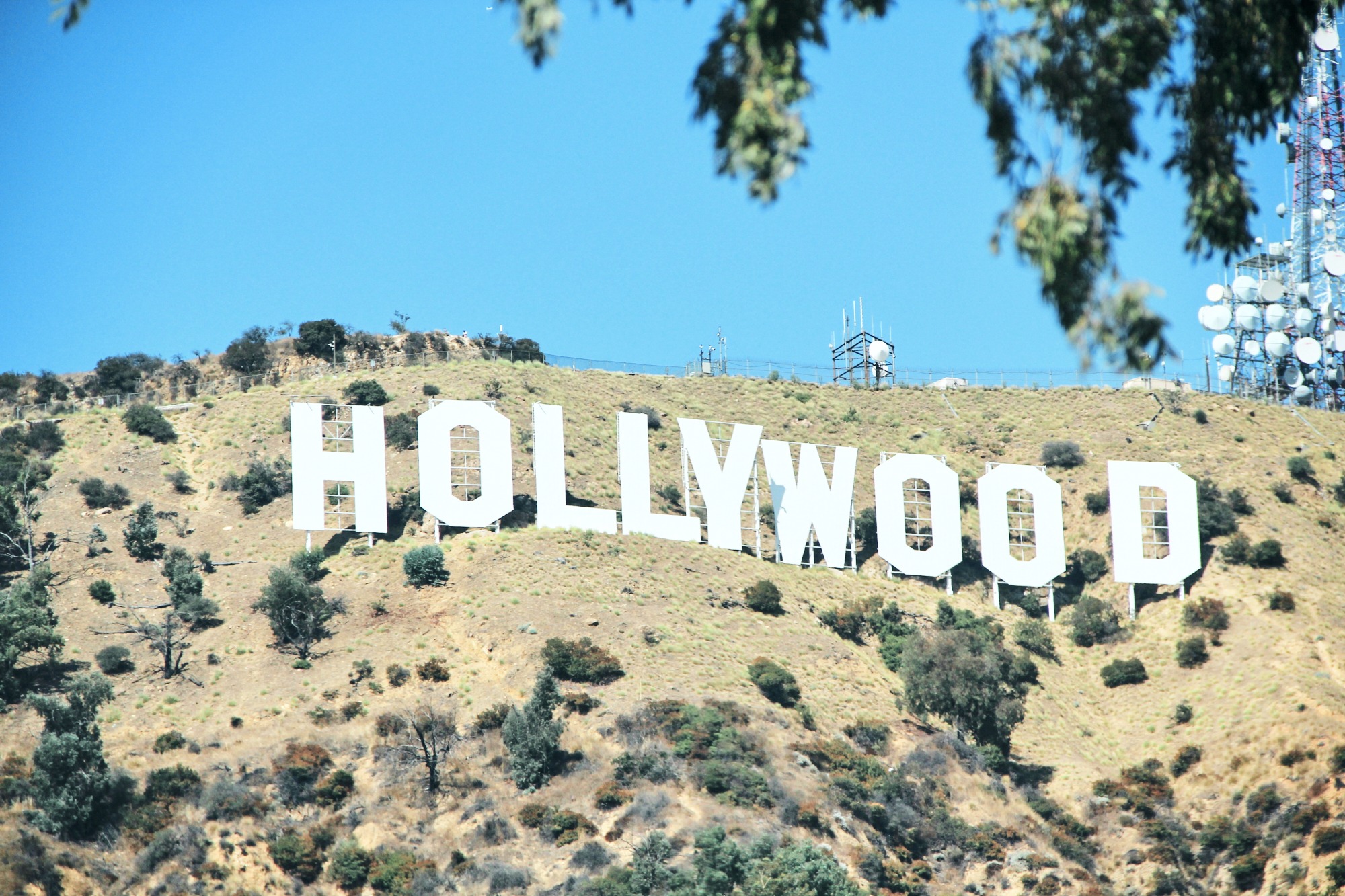 Famous Hollywood sign on a sunny hillside
