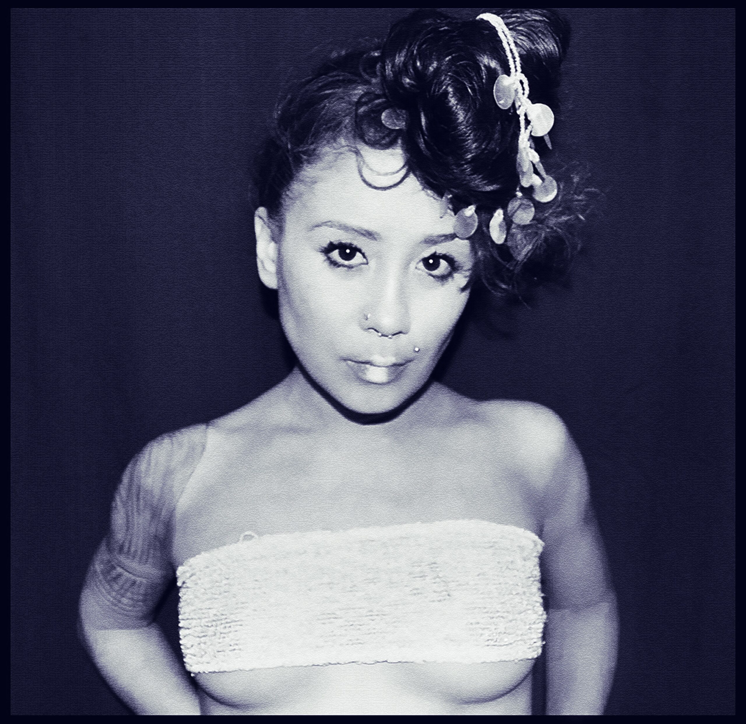 Black and white portrait of a woman.