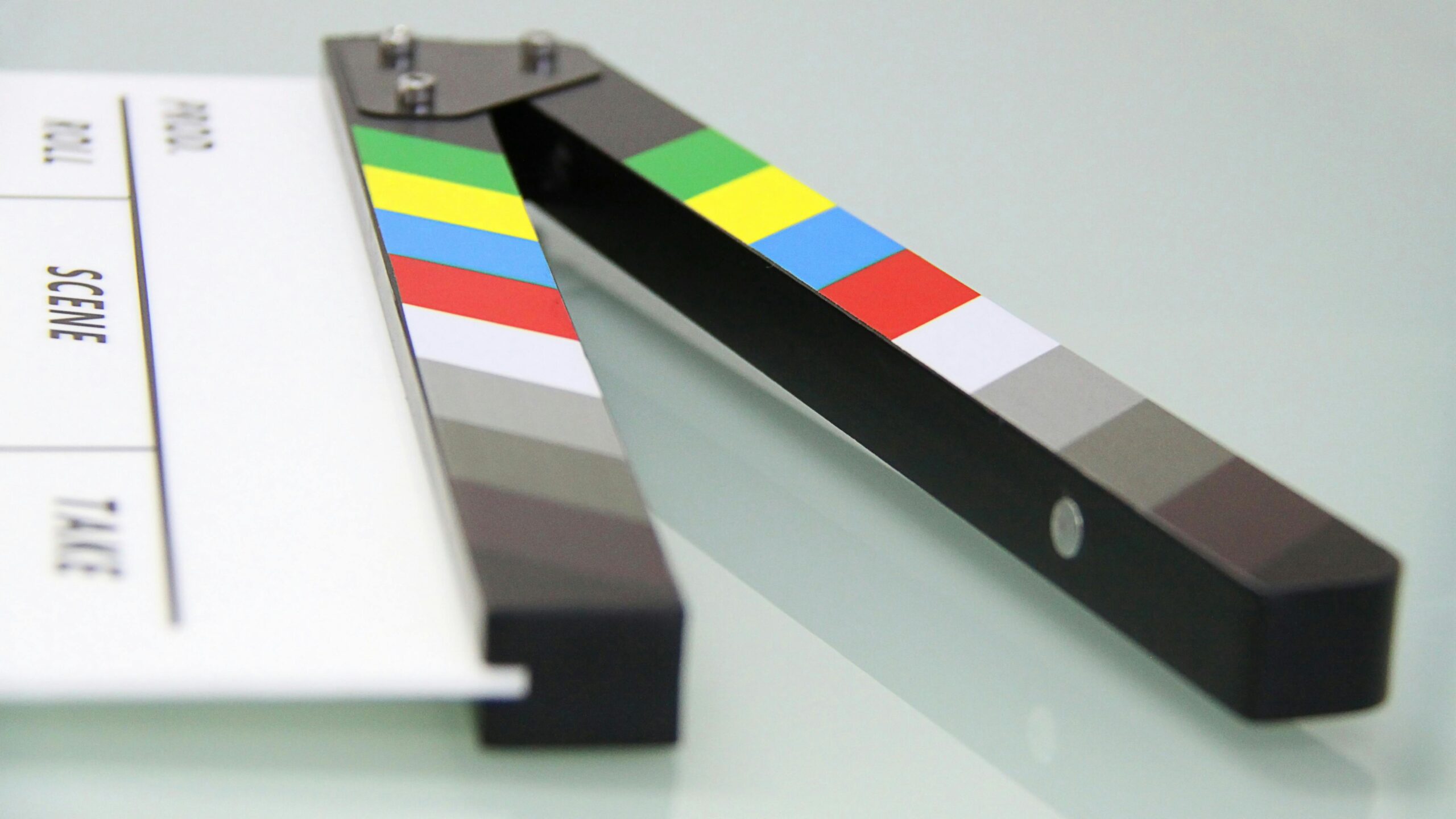 A close-up of a color checker and film strips