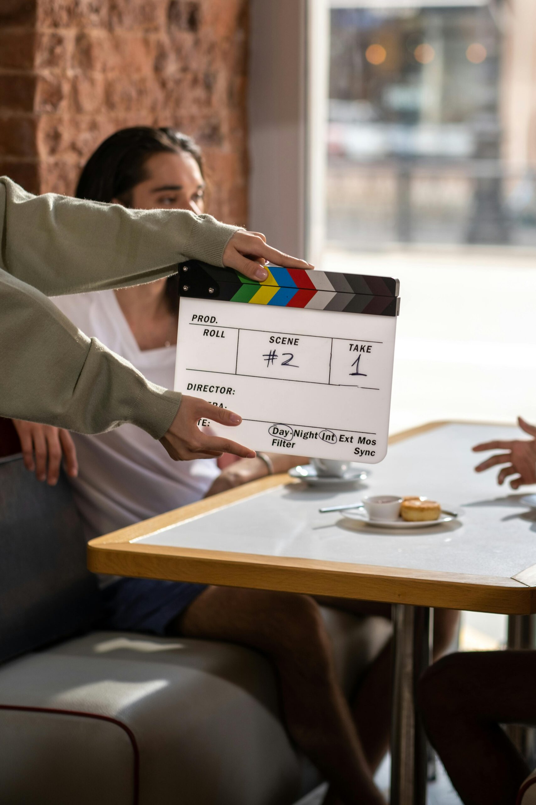 Clapperboard marks Scene Two Take One filming