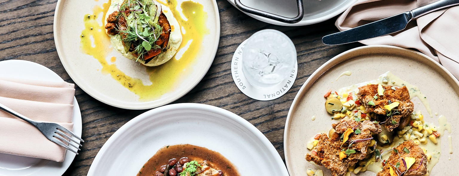 Plated food shots on a light background
